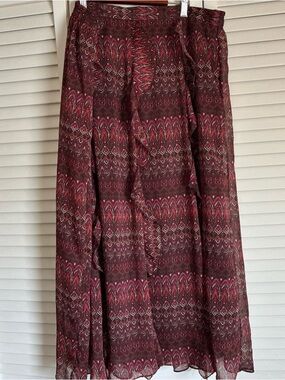 Krazy Kat-Woman’s Skirt Maxi Maroon Vertical Ruffles Sz XL Elastic Waist Boho